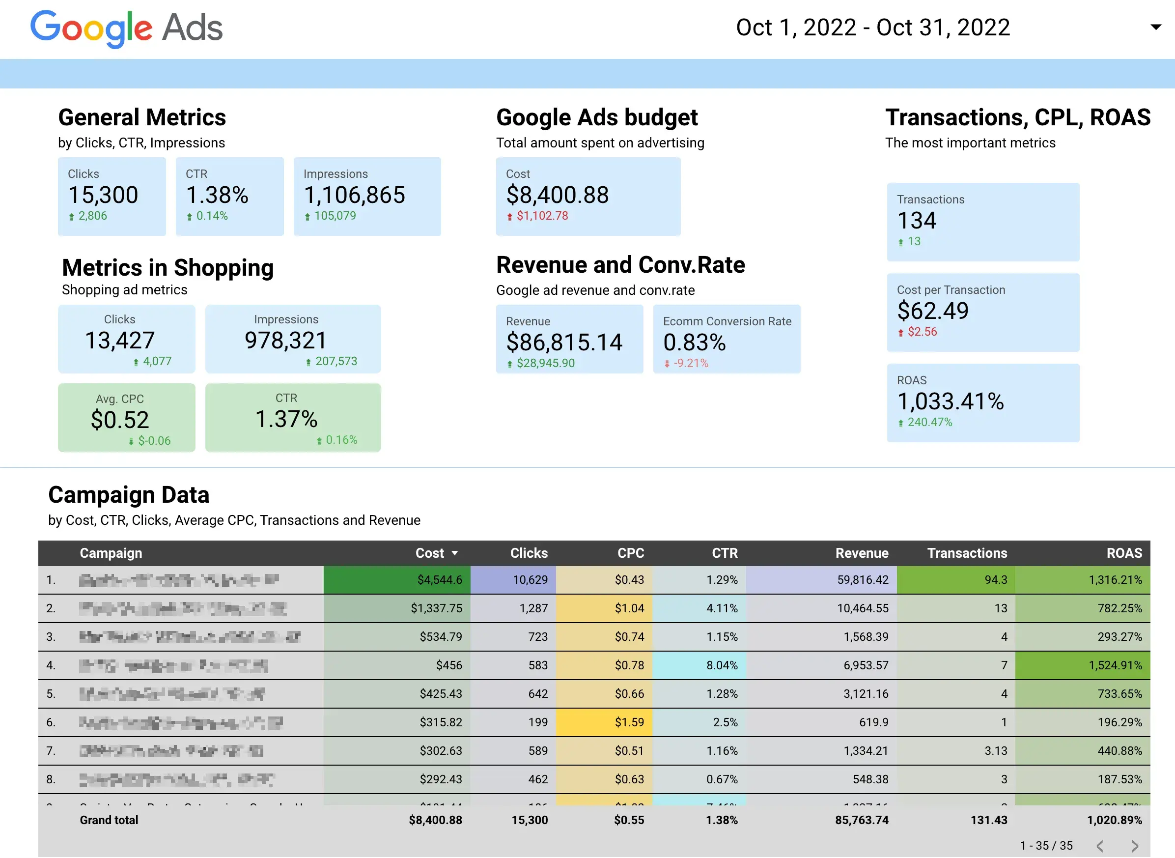 Google Ads 1 Month Results