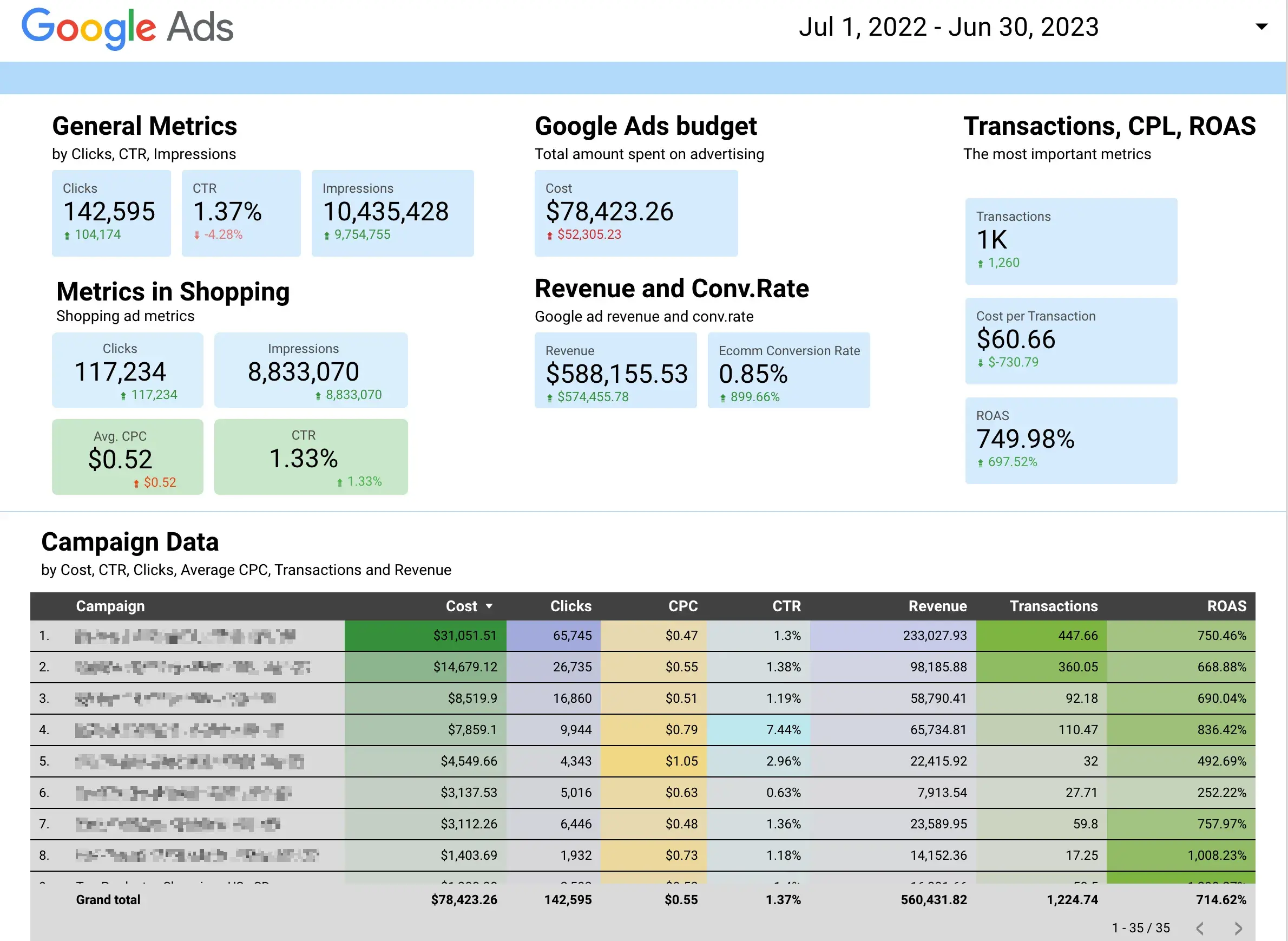 Google Ads 1 Year Results 2023