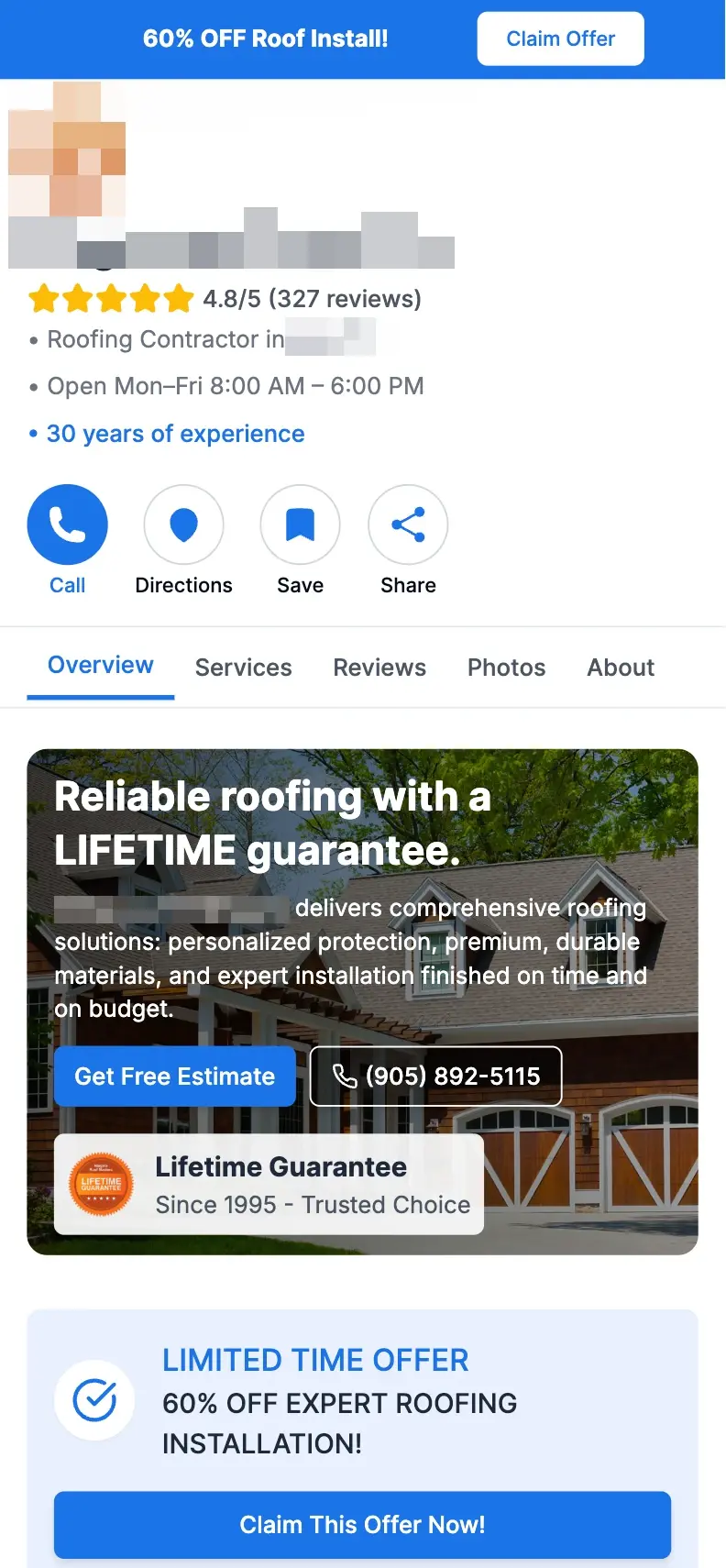 Google My Business-style landing page, version 1